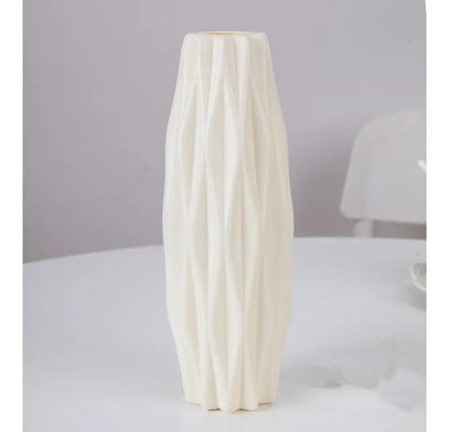 Vase Moderne Nordique en Plastique – Décoration Élégante Blanc, Rose & Vert