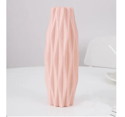 Vase Moderne Nordique en Plastique – Décoration Élégante Blanc, Rose & Vert