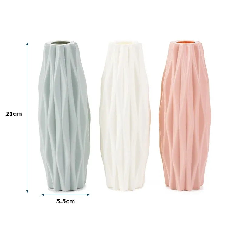 Vase Moderne Nordique en Plastique – Décoration Élégante Blanc, Rose & Vert